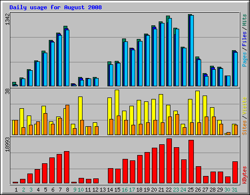 Daily usage for August 2008